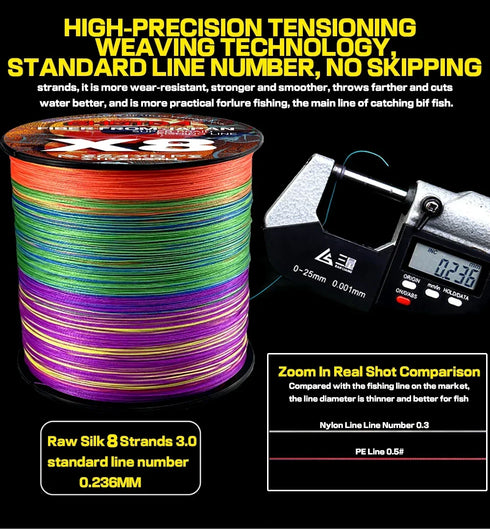8 Strands Multifilament Fishing Lines Sea Wire Fly Carp Braided Line X8 Spinning Lure Fishing Cord for Bass 300m/500m 18lb-78lb
