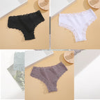 FINETOO 3Pcs Women Cotton Underwear Panties Sexy Lace Brazilian Briefs Low Waist Floral Solid Color G-string Breathable Lingerie