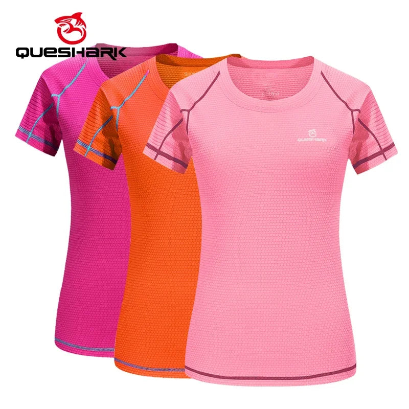 QUESHARK Women Quick Dry Short Sleeve Sports Running T Shirt Breathable Slim Tops Yoga T-shirts Tees Fitness Gym Workout Shirts Main image