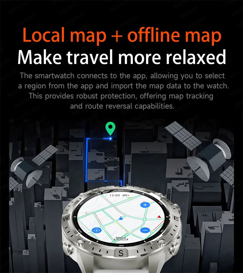 Smart Watch for Men GPS Offline Maps 2G ROM 10ATM Waterproof Heart Rate Diving Skiing Hiking Rugged Durable Smartwatch Men Women
