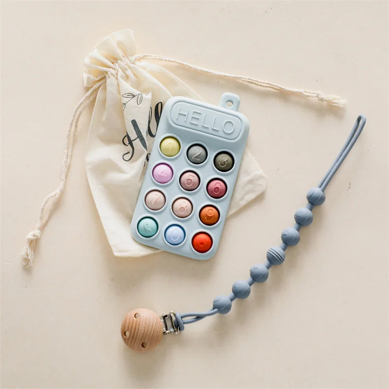 Baby Wooden Bear Phone Teether Toy Telephone Sleeping Pacifier Teething Flip Simulation Phone Toys Early Educational Toy Gifts