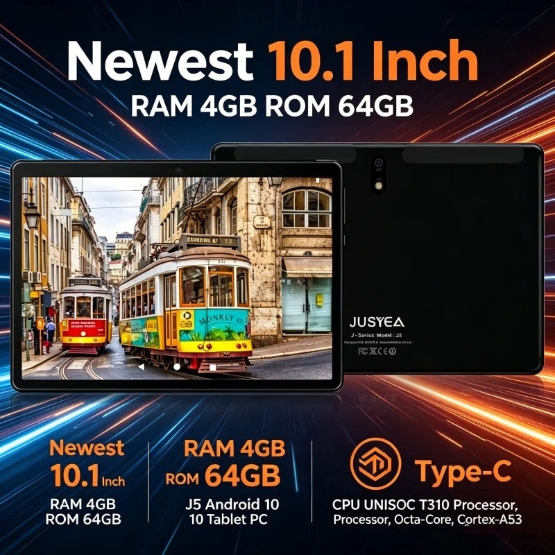 Newest 10.1 Inch RAM 4GB ROM 64GB J5 Android 10 Tablet PC CPU UNISOC T310 Processor, Octa-Core Cortex-A53 Type-C Main image