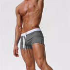 2025 Solid Color Low-Rise Men's Swim Trunks | Zip-Fly with Drawstring & Back Zipper Pocket for Secure & Discreet Wear