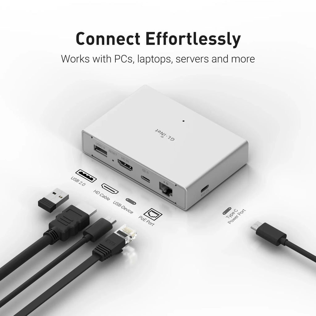 GL.iNet Comet PoE (GL-RM1PE) Internet Remote KVM, PoE/Type-C power, 4K@30Fps, 32GB EMMC, Tailscale, power mgmt, for KVM Switche