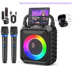 T17-T Karaoke Machine And Bluetooth earphones,Portable Speaker with LED Lights for Kids and Adults,Supports Bluetooth/USB/TF/AUX