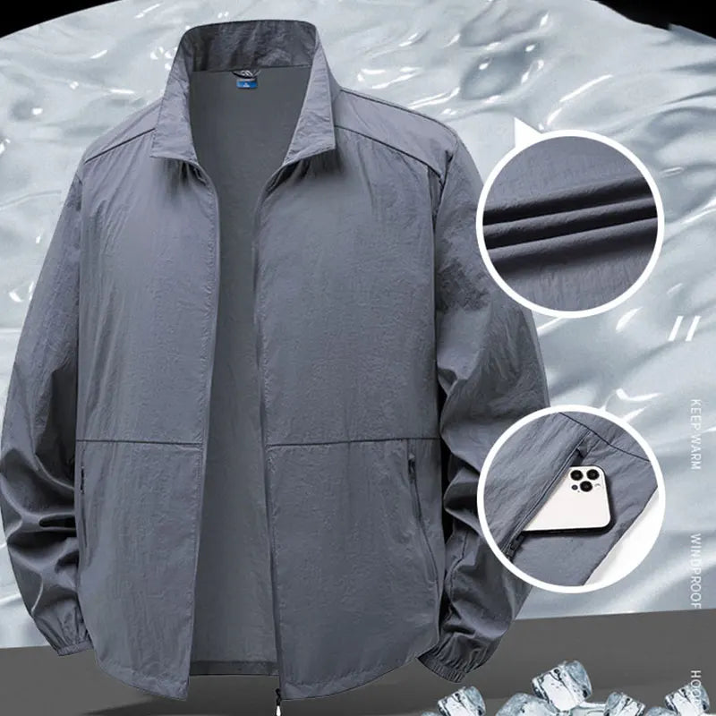 Men's Sun Protection Jacket Ultrathin Windbreaker Summer Outdoor UV Jacket Loose Stand Collar Oversized Sunscreen Coat Fishing