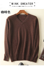 LHZSYY Men's 100% Mink Cashmere Large Size Sweaters Autumn Winter Solid V-neck Casual Knit Pullovers Men Long Sleeve Warm Jumper