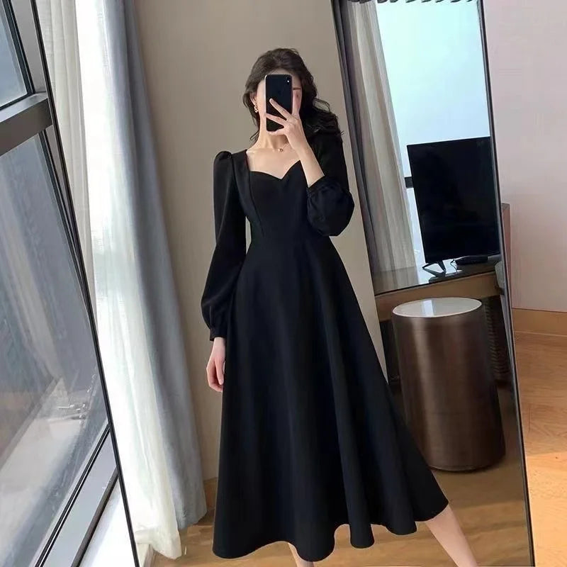 Long Puff Sleeve Solid Elegant Dress Women Clothing Wedding Guest New Year Women Fashion High Waist Slim Evening Party Dresses Main image