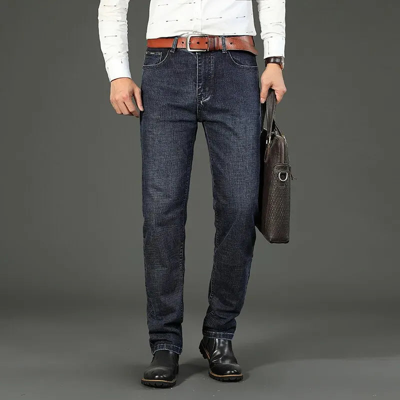 Wthinlee New Business Men's Jeans Casual Straight Stretch Fashion Classic Blue Black Work Pant Denim Trousers Male  Clothing
