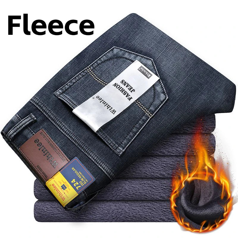 Wthinlee New Business Men's Jeans Casual Straight Stretch Fashion Classic Blue Black Work Pant Denim Trousers Male  Clothing