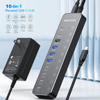 RSHTECH 10 in 1 USB C Hub 10Gbps USB-C with Individual Touch Switches Multiport Splitter Docking Station for MacBook Laptops PC