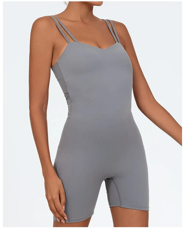 Greenora Women's Workout Romper Sexy Backless Yoga Jumpsuit Slim Fit Bodysuit Fitness Activewear Sleeveless Sportswear One Piece
