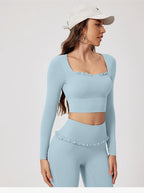 New Summer 2Pcs Women Gym Yoga Female Outfit Outdoor Sports Quick-Dry Long-Sleeved Shirt Set Woman Two-Piece Suit Sportswear