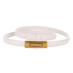 Adjustable Women’s Skinny Thin Belt, Classic Solid Color Genuine Leather Waistband for Trendy Coats and Dresses