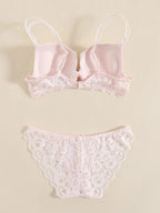 1 Set Elegant Lace Embroidery & Breathable Fabric Lingerie Set: Push-Up Bra, Drop Waist Sheer Panty - Ultimate Valentine's Day