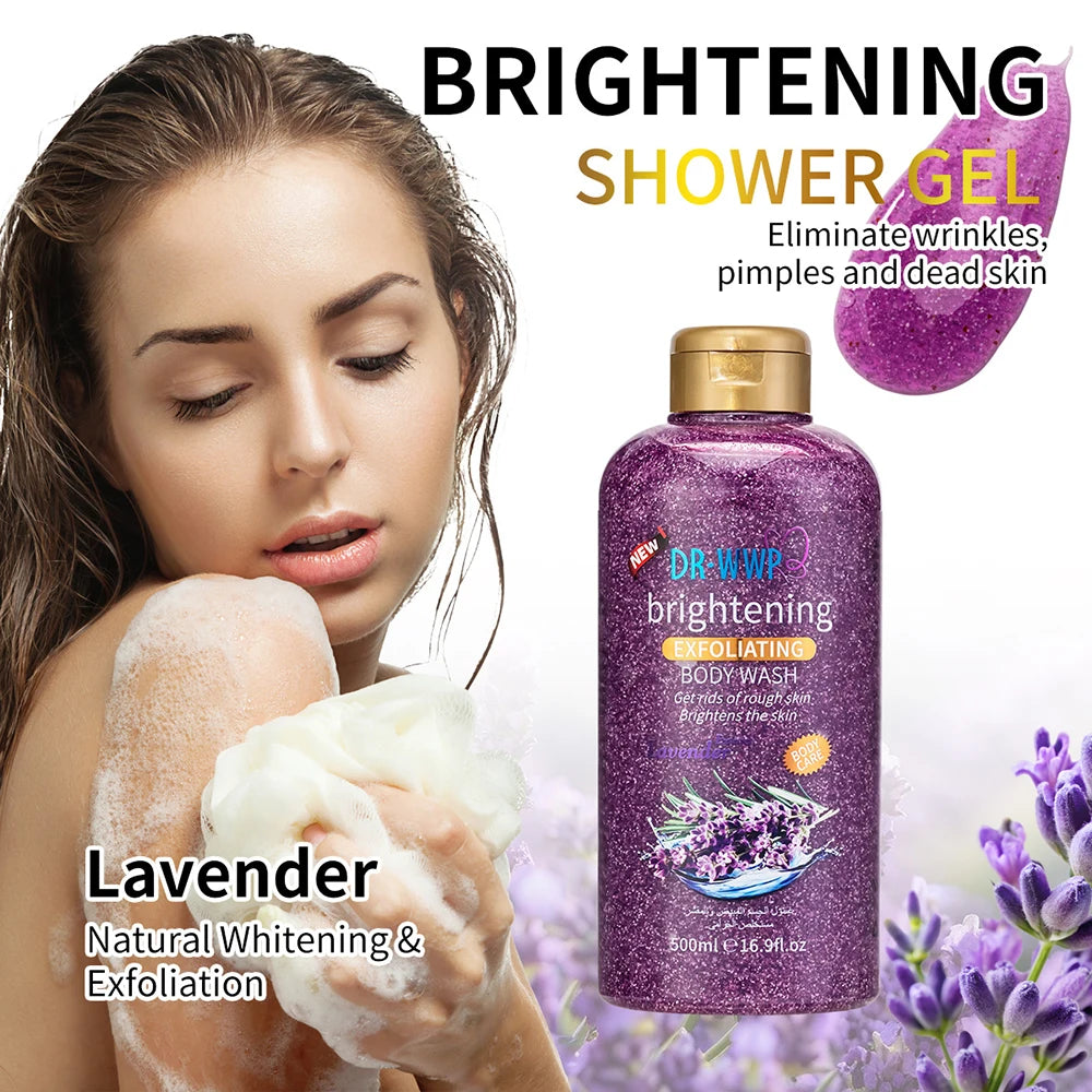 500ml Rose Kojic Acid Lavender Shower Gel Deep Cleansing Brighten Skin Scrub Body Wash Exfoliator Body Care Fragrance Skincare