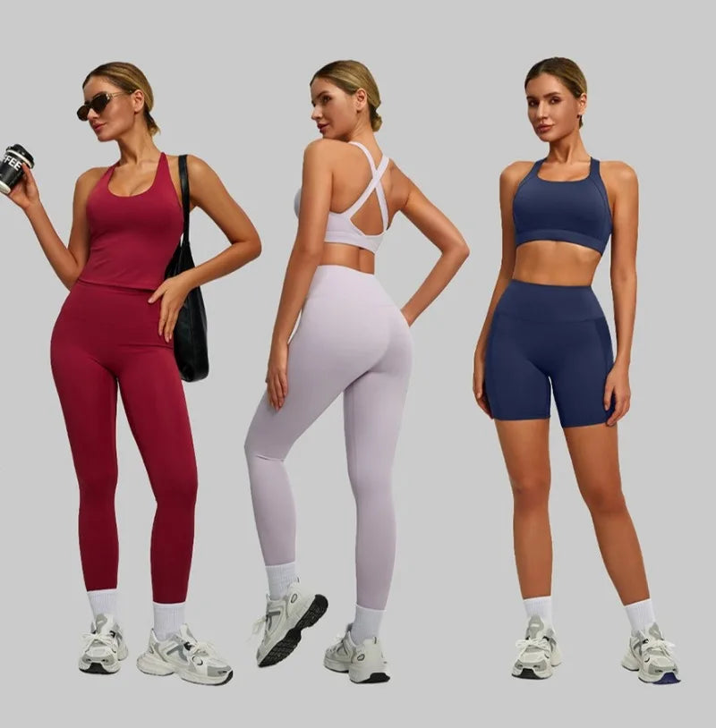Yoga Set 3PCS Gym Clothes Sportswear Yoga Suits For Women Long Sleeve Crop Top Fitness Set Tracksuits Sports Bra Gym Leggings