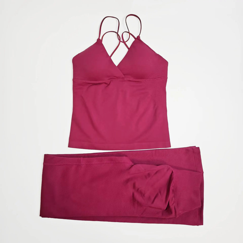 NCLAGEN Women Sportwear Vision Set Twist Front Longline Top + Flares 2 Pieces Fitness Suit Workout Running Outfit Gym Clothing