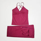 NCLAGEN Women Sportwear Vision Set Twist Front Longline Top + Flares 2 Pieces Fitness Suit Workout Running Outfit Gym Clothing