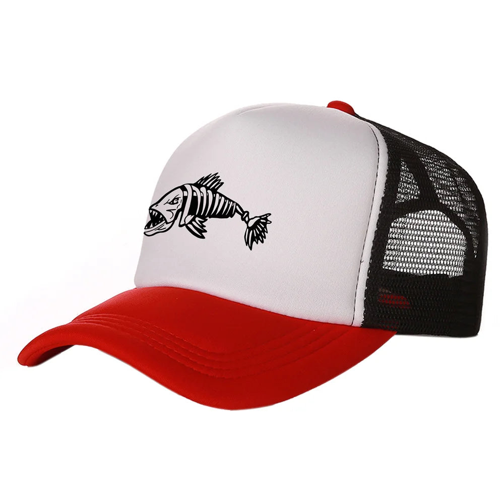 Men Outdoor Fishing Cap Fishing Hat Trucker Caps Hunting Has Fish Bones Snapback Hat MZ-495