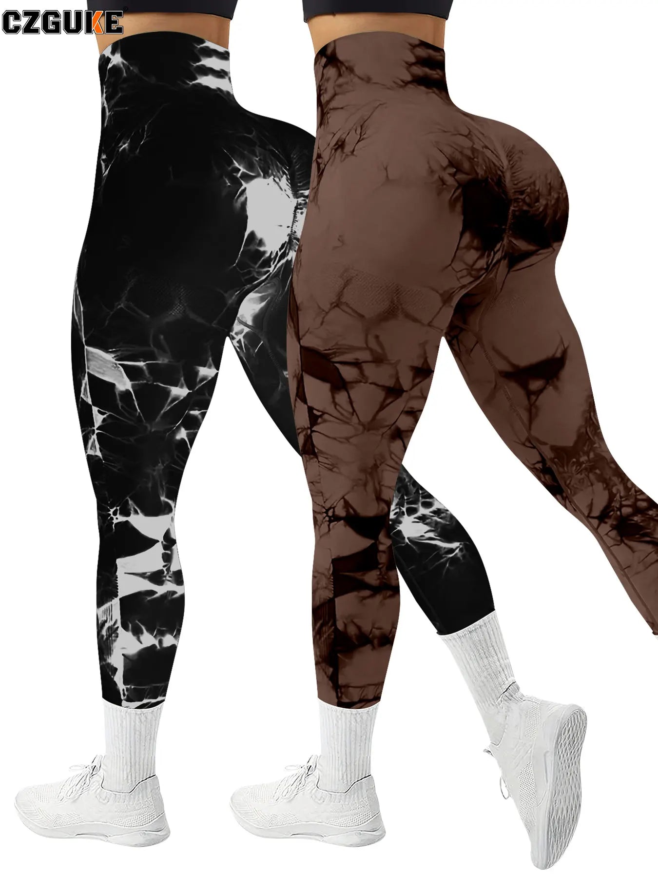 CZGUKE 2-piece women's tie dye pants sports leggings seamless high waisted push ups women's fitness and exercise clothes Main image