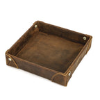 Retro Genuine Leather Storage Tray Desktop Organizer For Key Jewelry Coins Cable Cosmetic Storage Box Home Decoration