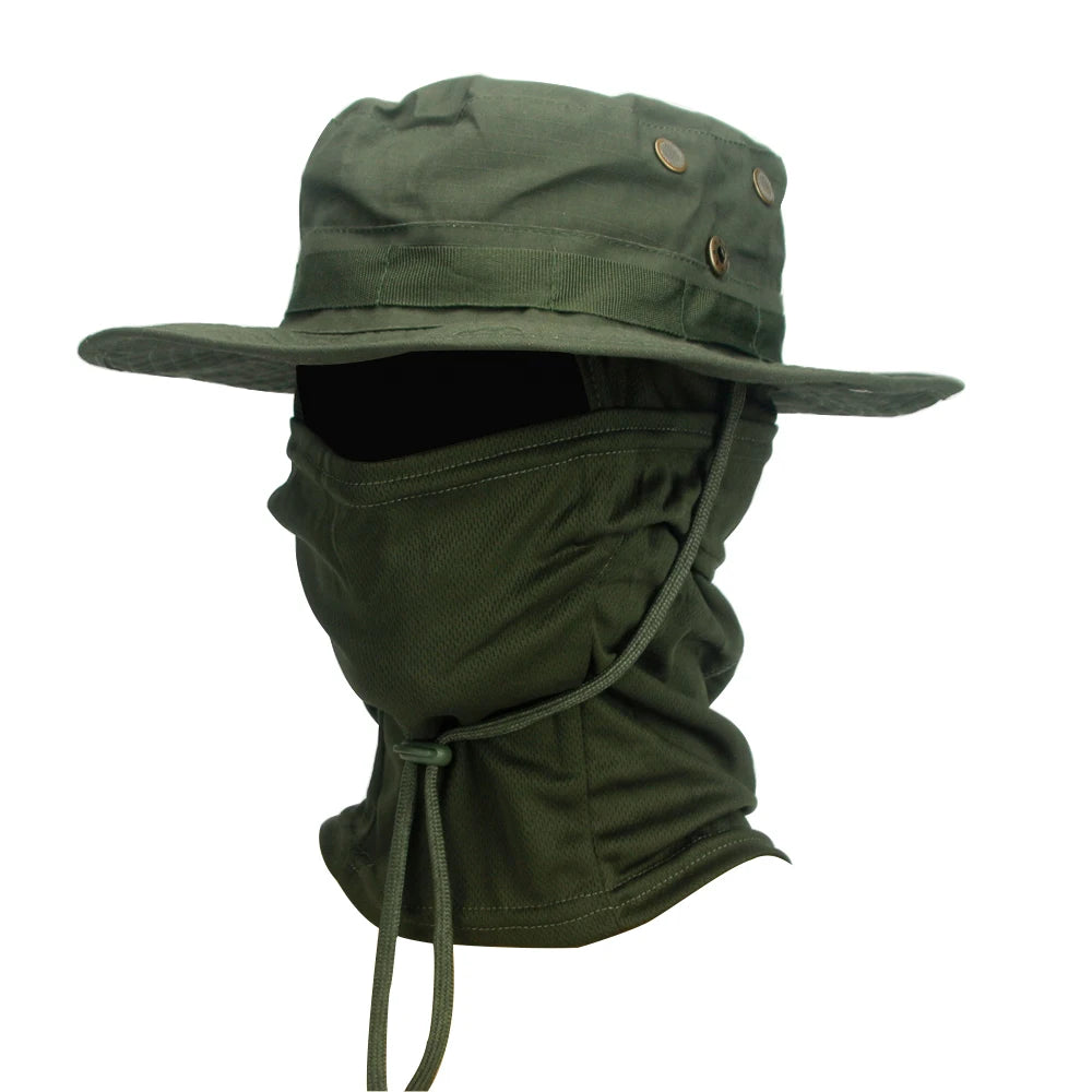 2Pcs/Set Men's Sun Protection Wide Brim Hat With Balaclava Mix Set Breathable Hunting Hat Outdoor Camping Hiking Fishing Cap