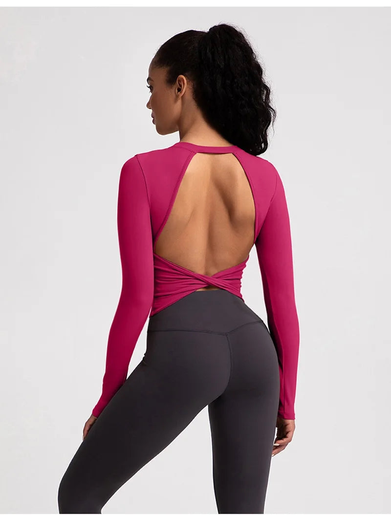 Cloud Hide Black Beauty Back Yoga Shirts Women Long Sleeve Blouse Plus Size Sports Gym Fitness Top Running T-Shirt Workout Shirt