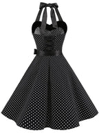 Women Polka Dot Print Summer Dress Sexy Retro White Halter Vintage Dress Robe Femme Pin Up Rockabilly Party Dress