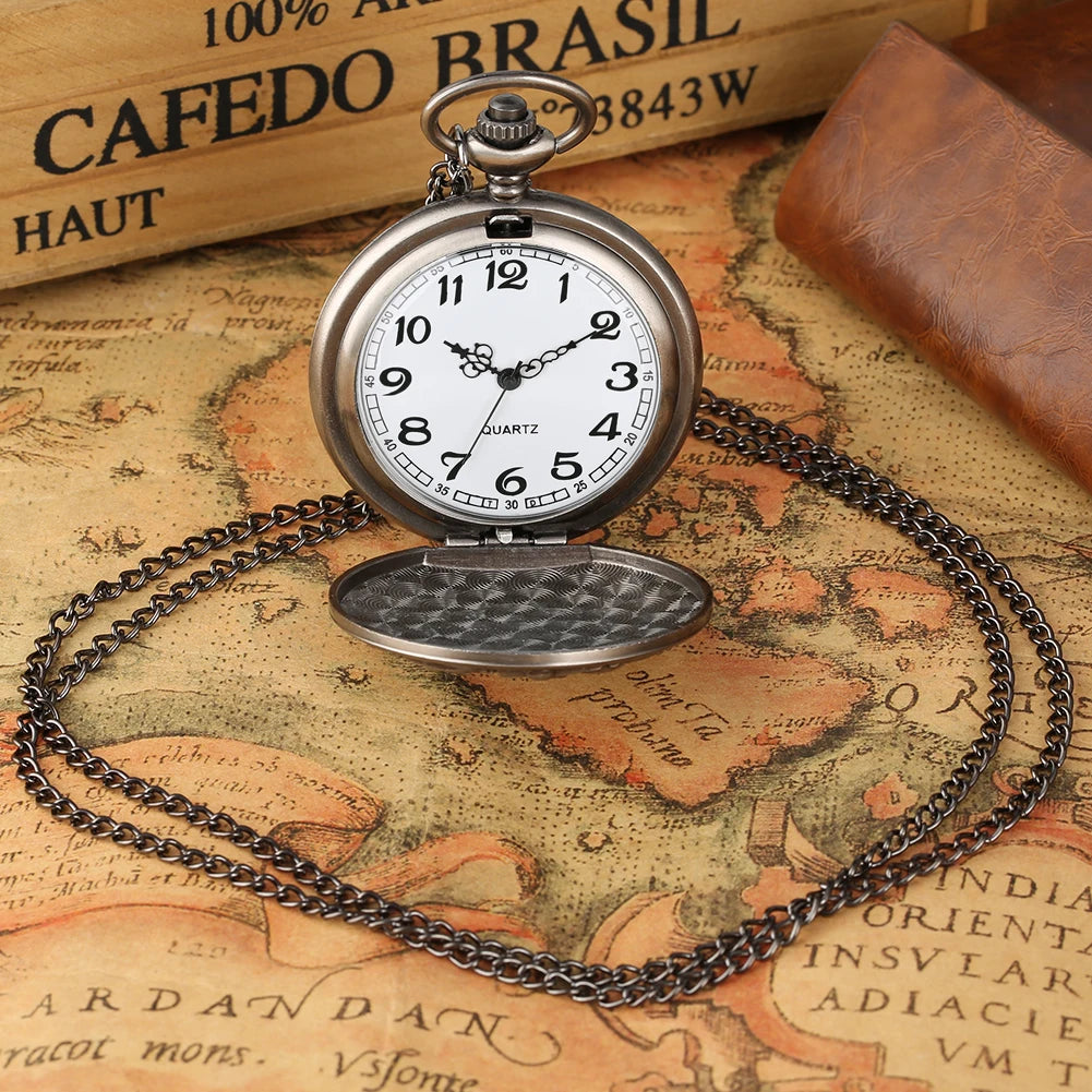 Retro Gray Three-headed Fire Dragon Necklace Quartz Pocket Watch Men Antique Nordic Amulet Pendant Women Game Movie Jewelry Hour