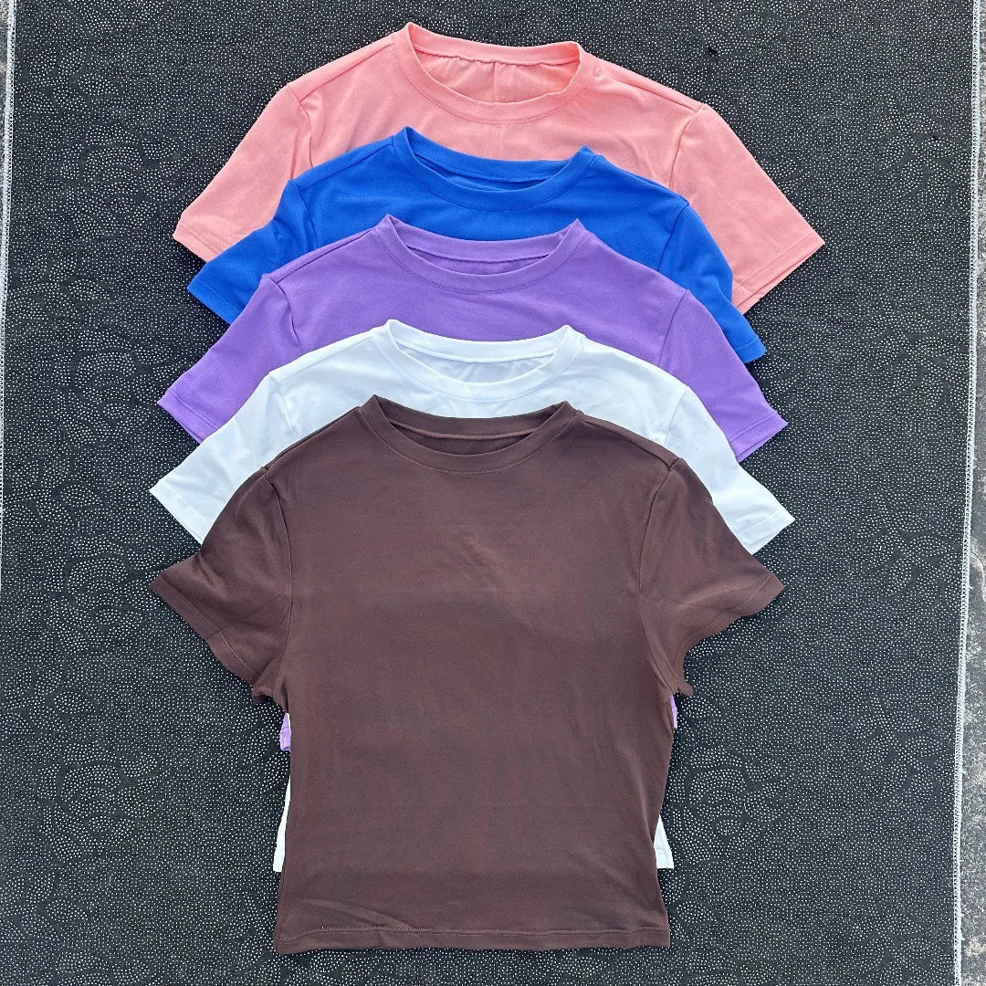 2026 NEW Short Sleeve Seamless Yoga Top Fitness Set Women Workout Running Sports Shorts Gym Suit