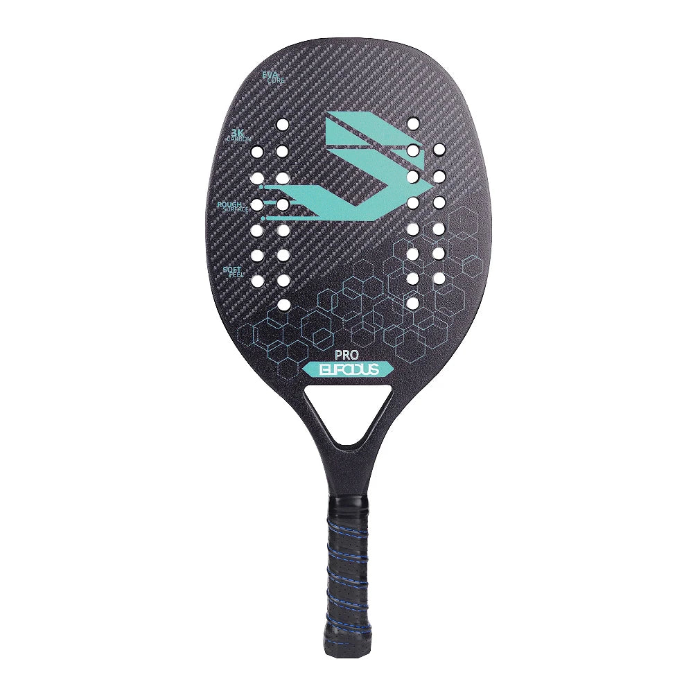 Full Carbon 3K Fiber Beach Tennis Racket Rough Surface Professional Racquet for Men and Women with Protective Bag Cover