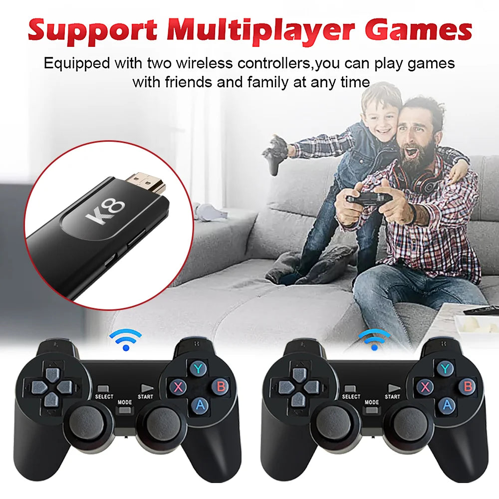 TV Game Stick K8 HD Retro Video Game Console 40000+ Games Double Wireless Controller Home 3D Games 40+ Emulator For Gifts