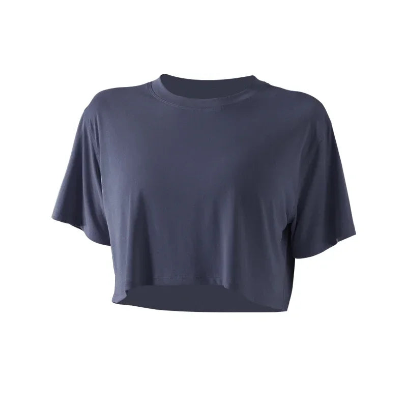 Women Yoga Tops Loose Running Exercise Sport Crop Top Ultralight Elastic Breathable Short Sleeve Gym Fitness Shirt