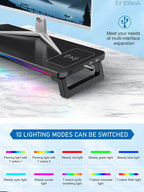 RGB Light Effect Rechargeable Desktop Monitor Height Stand 3 USB 2.0 Port Universal Laptop Storage Rack With Wireless Charging