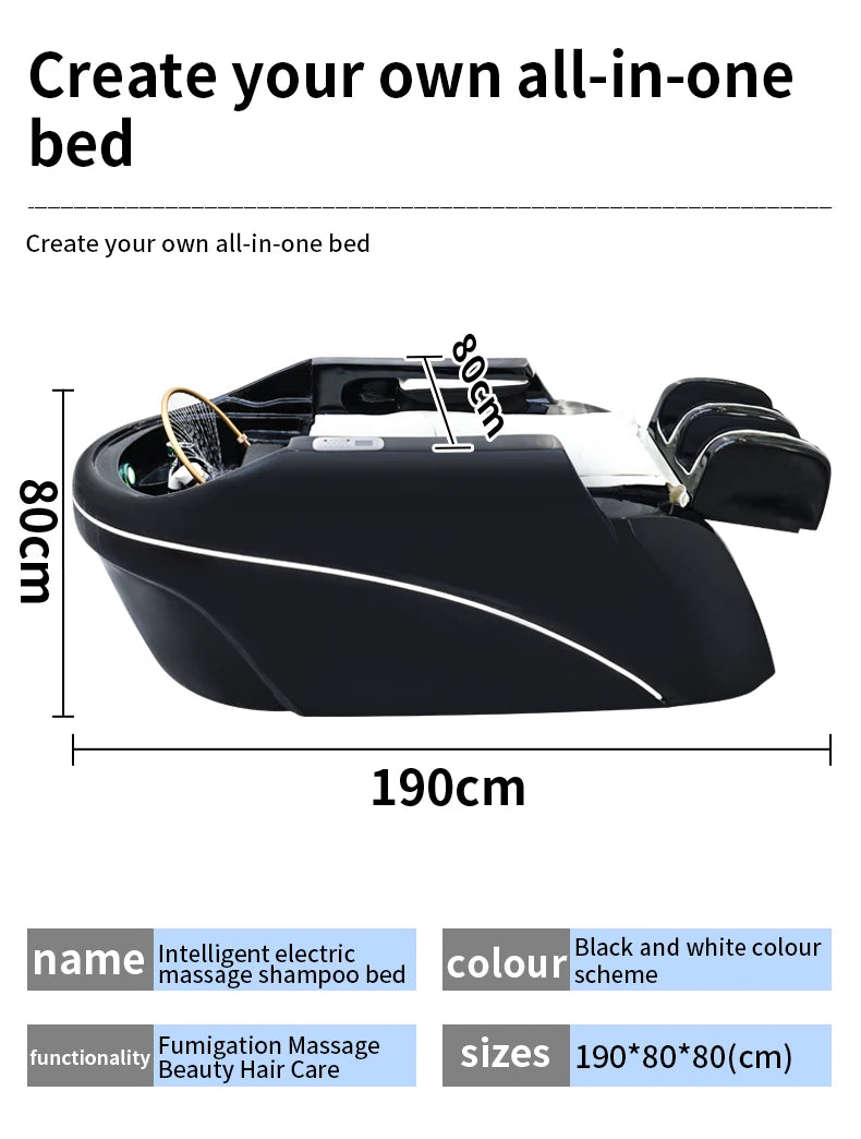 Salon Head Spa Synthetic Leather Head Therapy Beds Automatic Massage Shampoo Bed Comfortable Ergonomic Design High Density Spong