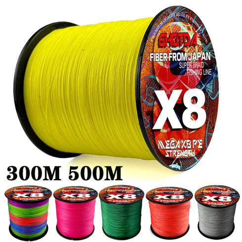 8 Strands Multifilament Fishing Lines Sea Wire Fly Carp Braided Line X8 Spinning Lure Fishing Cord for Bass 300m/500m 18lb-78lb