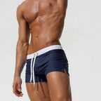 2025 Solid Color Low-Rise Men's Swim Trunks | Zip-Fly with Drawstring & Back Zipper Pocket for Secure & Discreet Wear