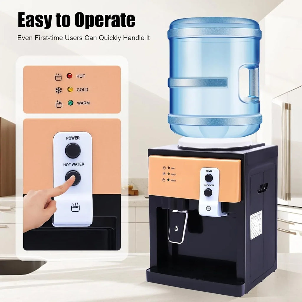 Water Dispenser, Water Cooler, Table Top Hot &Cold Temperature Control Fast Heating Cooling for 3.5/5/10/18.9L Bottles, 220V