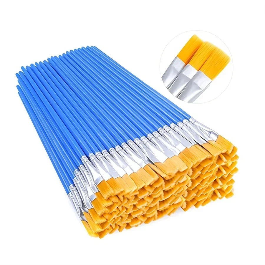 50Pcs Painting Brushes Set Art Round Flat Hair Nylon Hair Paint Brush for Oil Acrylic Watercolor Kids/Artists/Beginners/Student