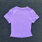 Solid color women's soft breathable yoga short-sleeved comprehensive training tight T-shirt with exposed belly button fitness sh