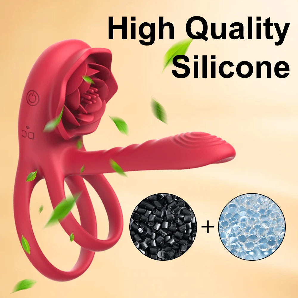 Rose Penis Ring Vibrator Female G-spot Clitoral Stimulation Male Ejaculation Delay Silicone CockRing Adult Sex Toy for Couples