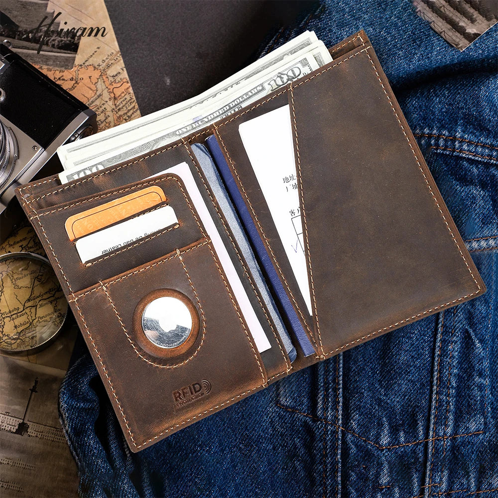 Customized Passport Cover Wallet Genuine Leather Protective Cover With Airtag Case Travel Card Holder Rfid Men Women Main image