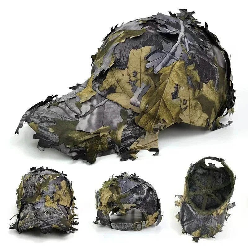 Men's 3D Leaves Ghillie Camo Baseball Cap, Tactical Hunting Hat for Fishing & Outdoor