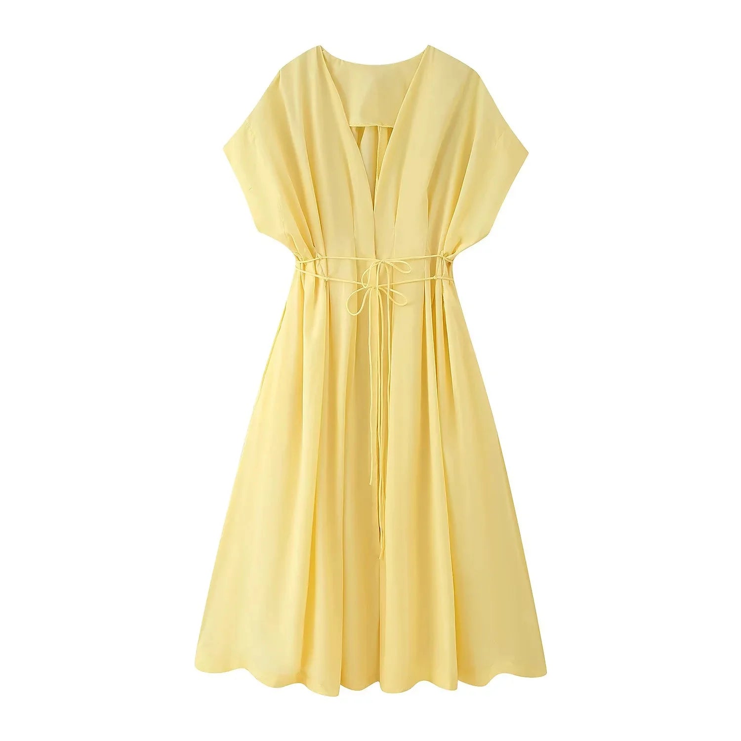 KONDALA 2026 Spring Summer Vintage Women Dress Fashion Single Breasted Sashes Draped V Neck Sleeveless Chic Brown Ladies Dresses