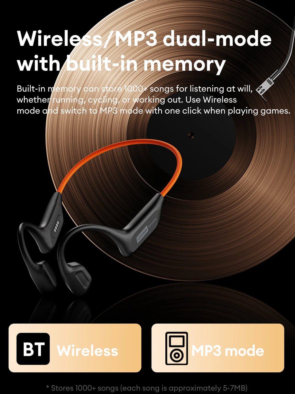 Lenovo S106 True Bone Conduction Headset Bluetooth 6.0 IPX8 Waterproof Headphones 32GB MP3 HIFI Earphones With MIC For Swimming