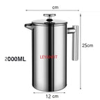 1.5L Coffee Maker French Press Stainless Steel Espresso Coffee Machine French Press Double-Wall Insulated Coffee Tea Maker Pot