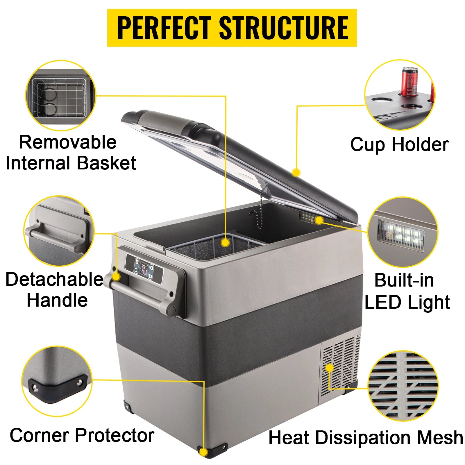VEVOR Car Refrigerator Portable Compressor Cooler 35-55L Mini Fridge Freezer 12/24V DC 110-240V Ice Box for Camping Picnic Frige