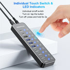 RSHTECH 10 in 1 USB C Hub 10Gbps USB-C with Individual Touch Switches Multiport Splitter Docking Station for MacBook Laptops PC