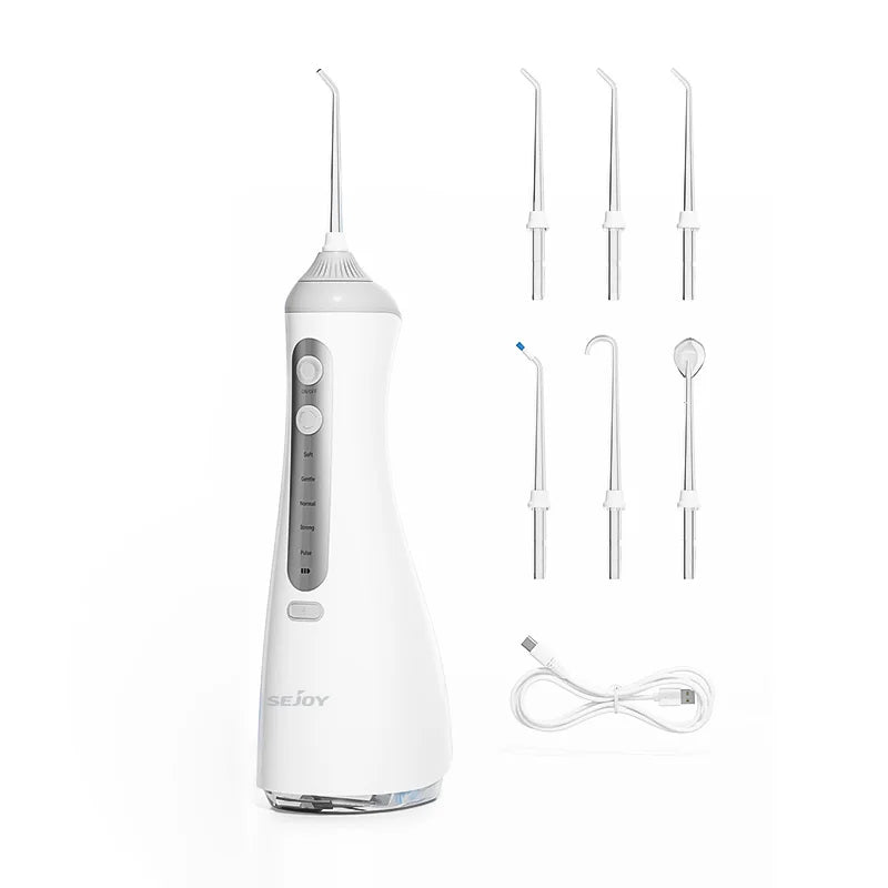 SEJOY Water Flosser Irrigator Dental Teeth Whitening strips Portable 230ML Tank 5 Modes 8 Jet Tips Washing Machine for Home